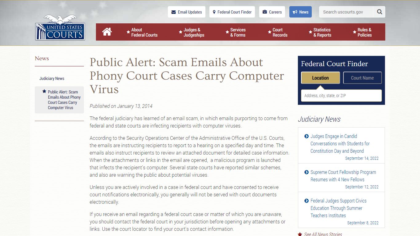 Public Alert: Scam Emails About Phony Court ... - United States Courts